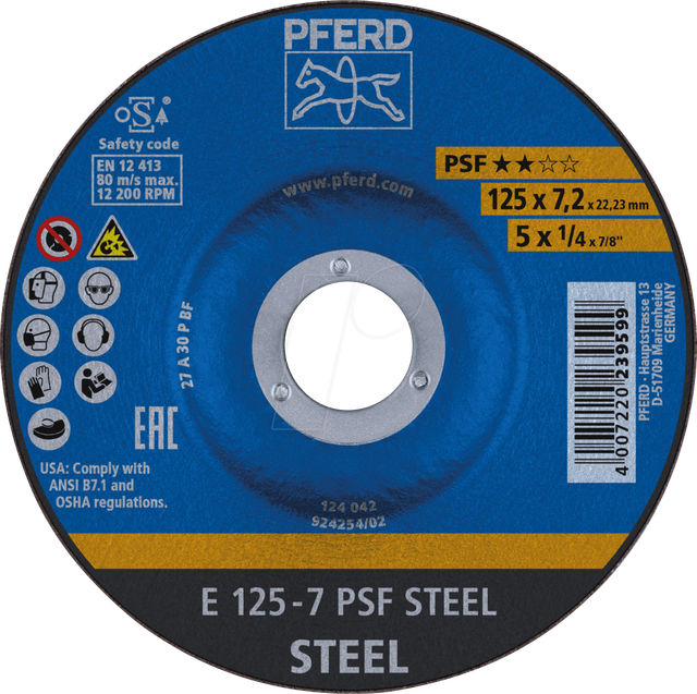 PFERD 69298071 - Schruppscheibe E 125x7,2x22,23 mm Universallinie PSF STEEL für S
