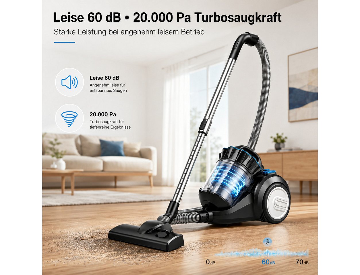 Fyrove Bodenstaubsauger staubsauger beutellos, Hygiene-Filter, hohe Saugkraft, 900 W, kompakt für Hartboden/Teppich, Turbodüse, Polsterdüse, 6m langes Kabel
