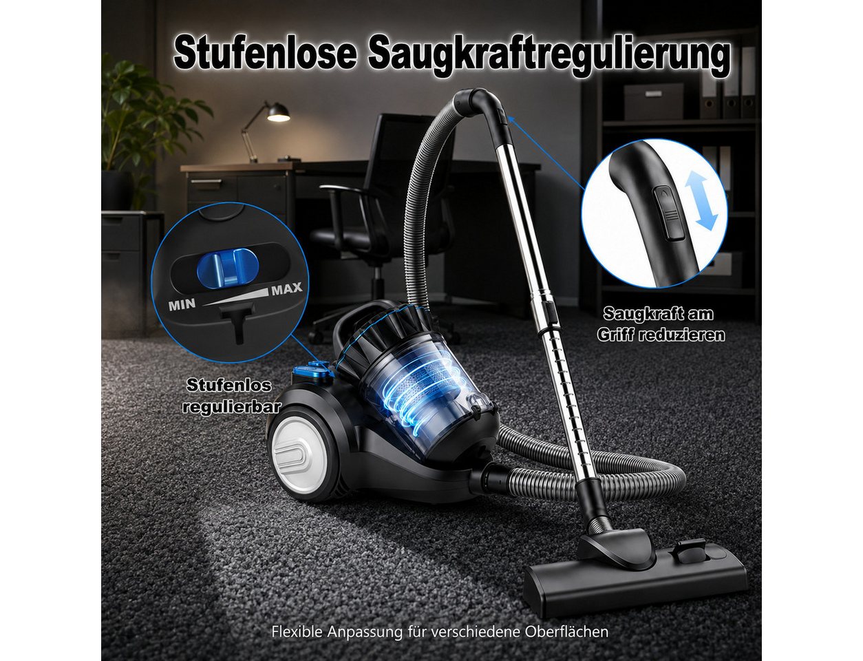 Fyrove Bodenstaubsauger staubsauger beutellos, Hygiene-Filter, hohe Saugkraft, 900 W, kompakt für Hartboden/Teppich, Turbodüse, Polsterdüse, 6m langes Kabel Bild 2