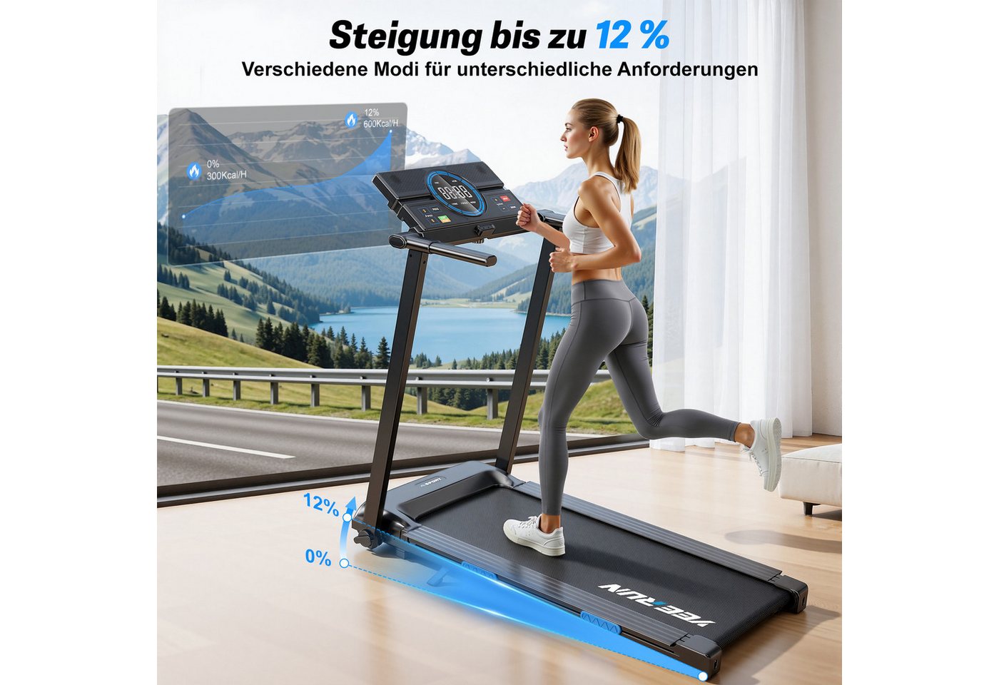 YEE RUN Laufband für Zuhause, treadmill 4 in 1, 12% Steigung, 3HP, 1-8 km/h Bild 4