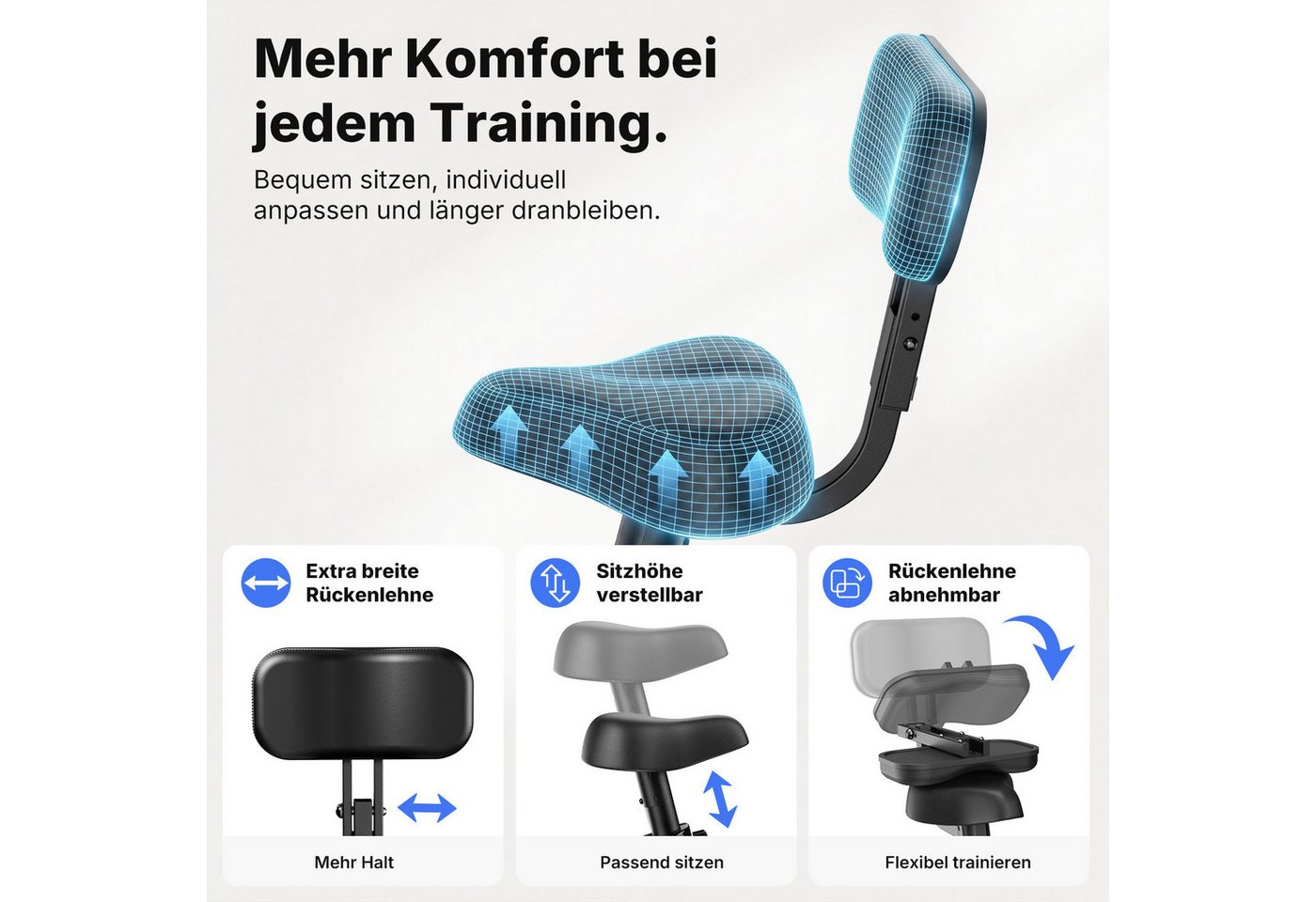 MERACH Heimtrainer mit App-Auto-Widerstand, 16 Stufen & Zugbändern (1-tlg., Sportgeräte, Indoor Bike, Fitnessbikes, Mini Bike), Relax Sattel mit Rückenlehne, tiefer Einstieg, bis 136kg