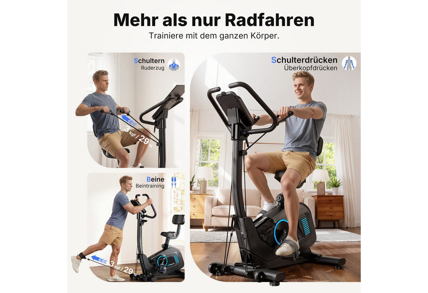 MERACH Heimtrainer mit App-Auto-Widerstand, 16 Stufen & Zugbändern (1-tlg., Sportgeräte, Indoor Bike, Fitnessbikes, Mini Bike), Relax Sattel mit Rückenlehne, tiefer Einstieg, bis 136kg Bild 3