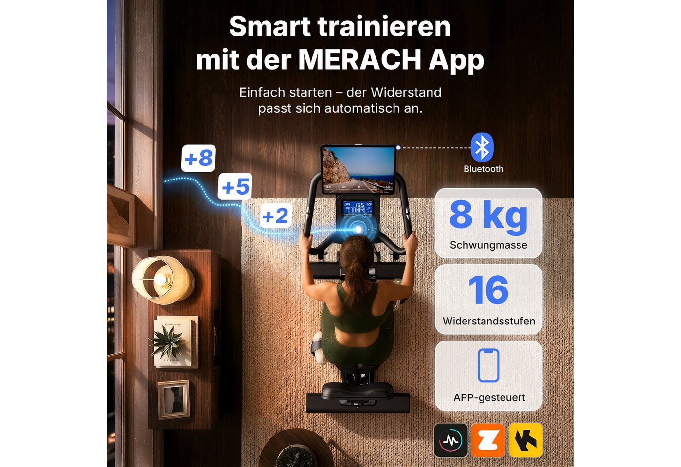 MERACH Heimtrainer mit App-Auto-Widerstand, 16 Stufen & Zugbändern (1-tlg., Sportgeräte, Indoor Bike, Fitnessbikes, Mini Bike), Relax Sattel mit Rückenlehne, tiefer Einstieg, bis 136kg Bild 4