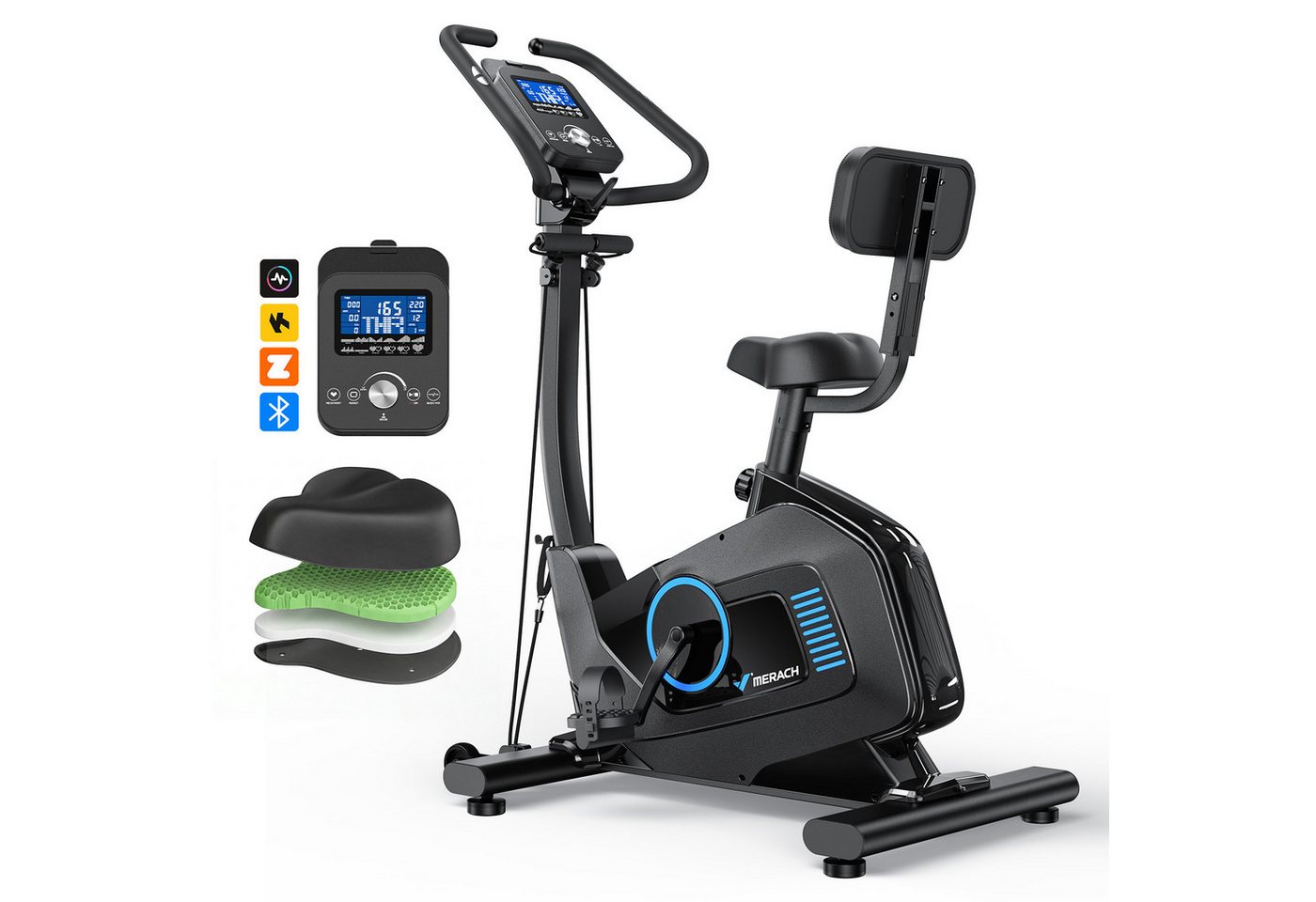 MERACH Heimtrainer mit App-Auto-Widerstand, 16 Stufen & Zugbändern (1-tlg., Sportgeräte, Indoor Bike, Fitnessbikes, Mini Bike), Relax Sattel mit Rückenlehne, tiefer Einstieg, bis 136kg Bild 5