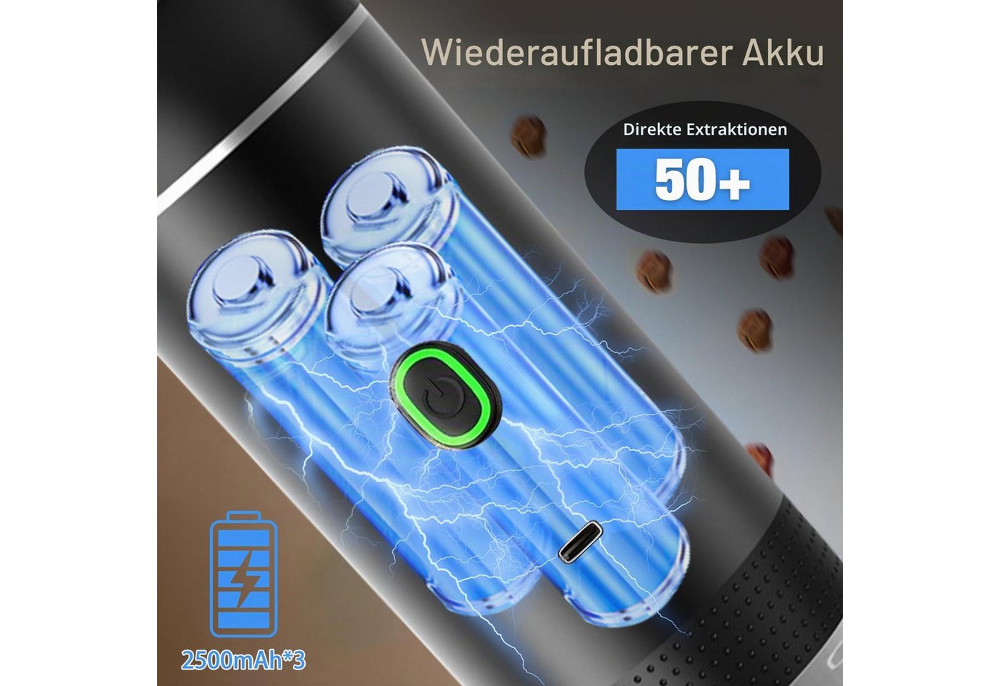 Topcony Reisekaffeemaschine Tragbare Espressomaschine für Kapseln/Pulver/Tee, 0.06l Kaffeekanne, Kompatibel mit kapsel und gemahlener Kaffee