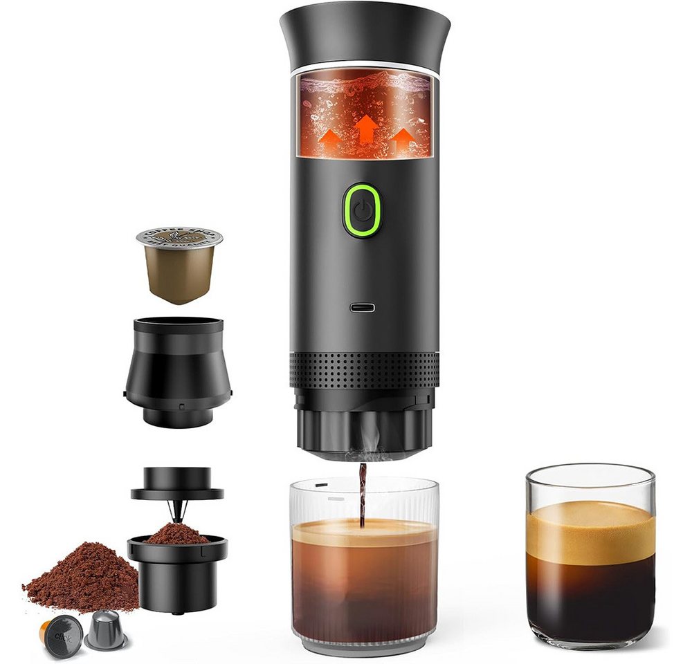 Topcony Reisekaffeemaschine Tragbare Espressomaschine für Kapseln/Pulver/Tee, 0.06l Kaffeekanne, Kompatibel mit kapsel und gemahlener Kaffee Bild 3
