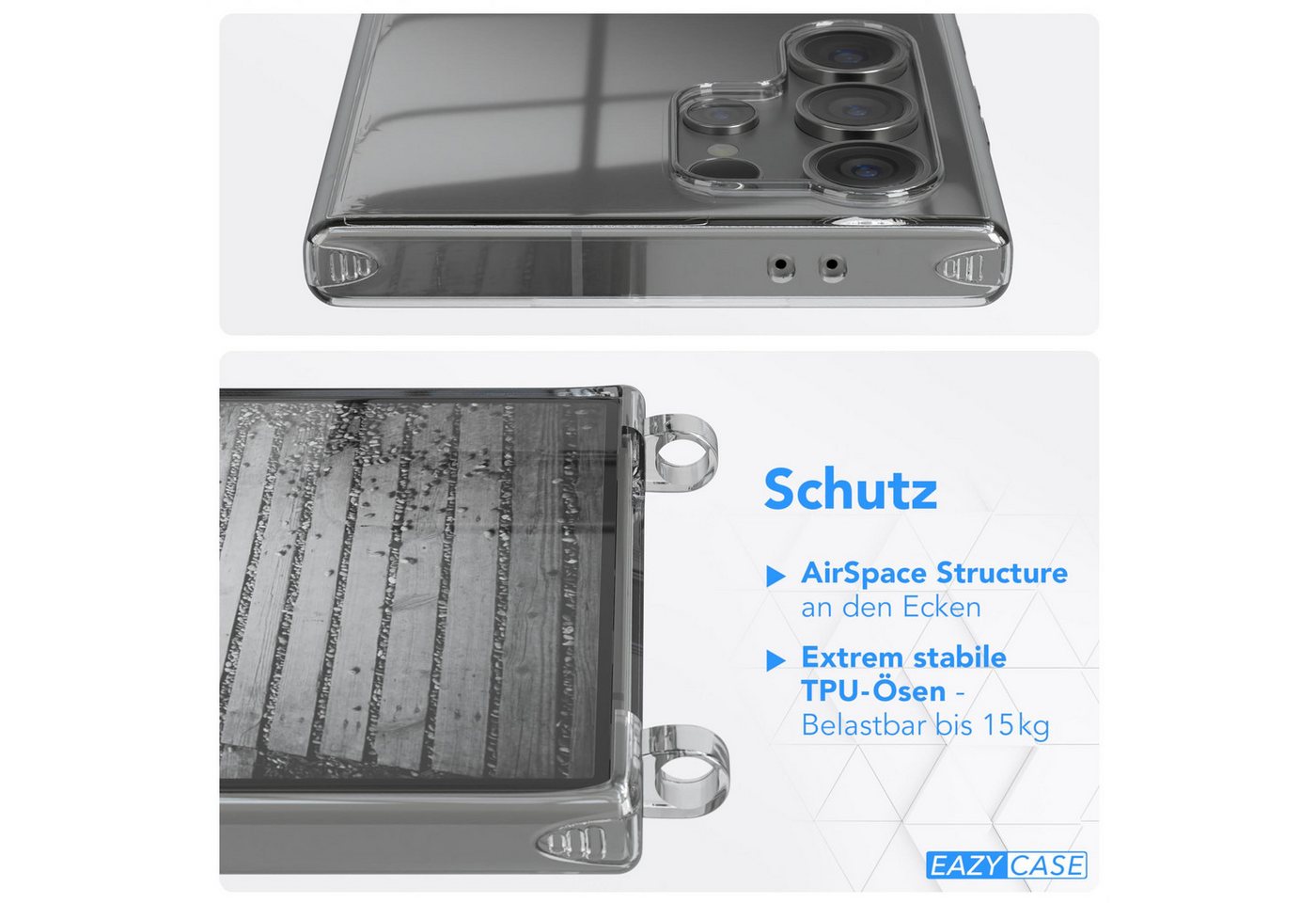 EAZY CASE Handykette mit-/ ohne Magsafe Hülle für Galaxy S24 Ultra 6,8 Zoll, Handykette Hülle mit Band Slimcover Schutzhülle Schwarz Clips Silber Bild 2