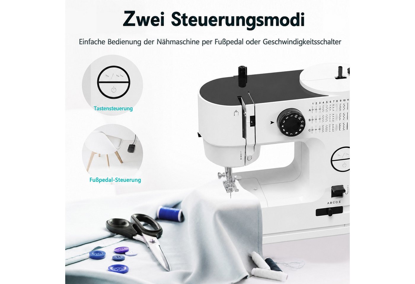 Rebonique Nähmaschine Für Anfänger, 39 Stiche, 42-teiliges Nähset, Doppelnadel & LED, Freiarm, Fadenschneider, Knopflochfunktion, Rückwärtsnähen