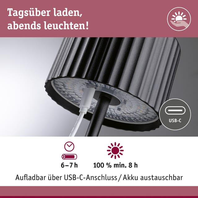 PLM 94878 - Solar Akkuleuchte Else, IP44, dimmbar, 2700K, schwarz