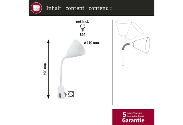 PLM 95428 - Steckdosenleuchte Junus, E14, flexibel, weiß