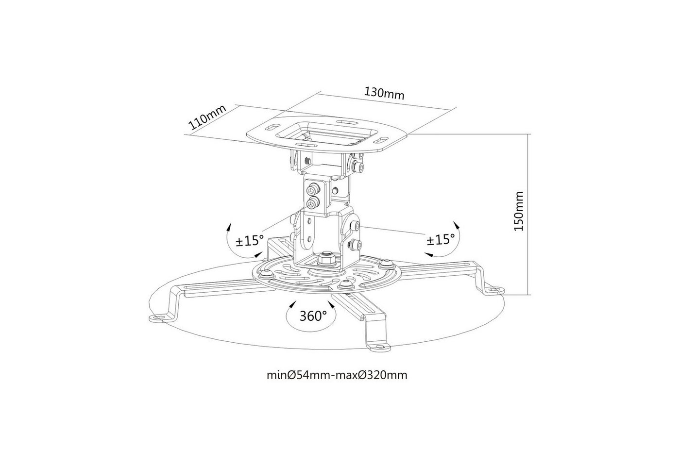 PM-SPIDER-10W - Deckenhalterung für Beamer, max. 13,5 kg, weiß Bild 5