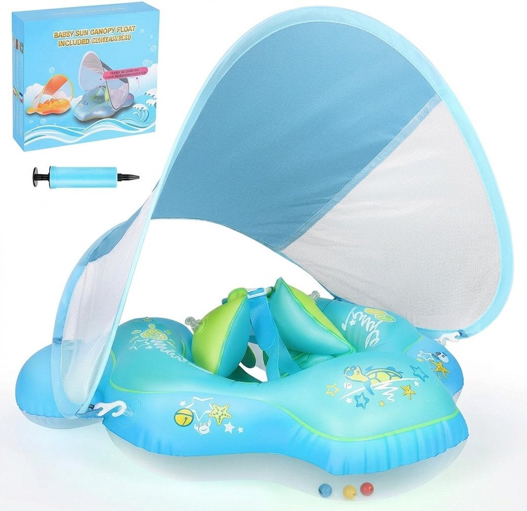 LaCute Schwimmhilfe Baby Schwimmring mit Sitz und abnehmbarem Sonnendach 6–36 Monate (Baby-Schwimmring mit Sitz, Baby-Schwimmring mit Sitz, Sonnendach und Pumpe), Integrierter Sitz, abnehmbares Sonnendach, aufblasbar Bild 3