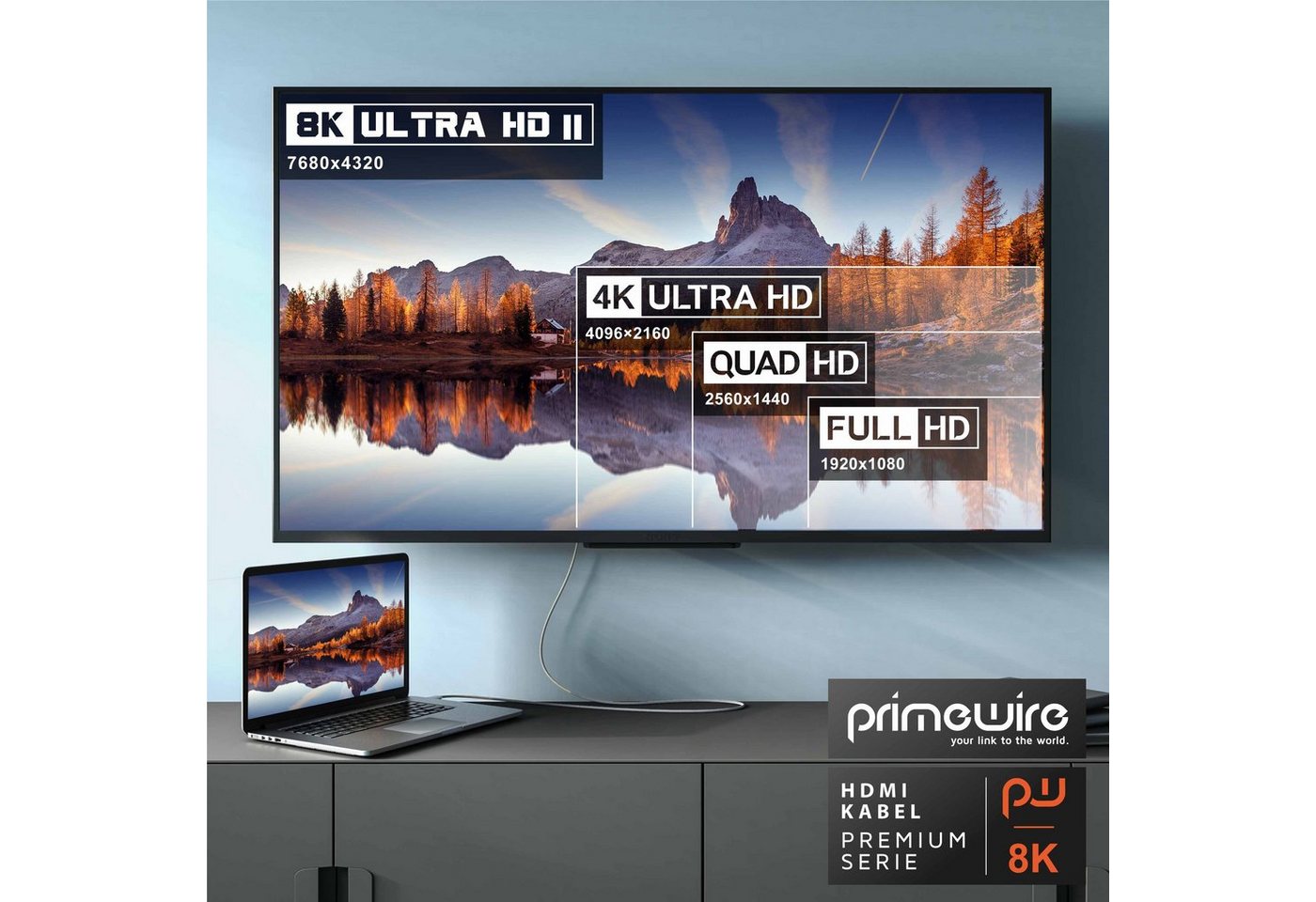 Primewire 8K @ 120Hz / 4K @ 240Hz DSC, Ultra High Speed, Nylonummantelung, 4m HDMI-Kabel, 2.1, HDMI Typ A (400 cm), 48 Gbit/s Bandbreite, eARC, CEC, HDCP, für Gaming, Streaming, Heimkino Bild 5