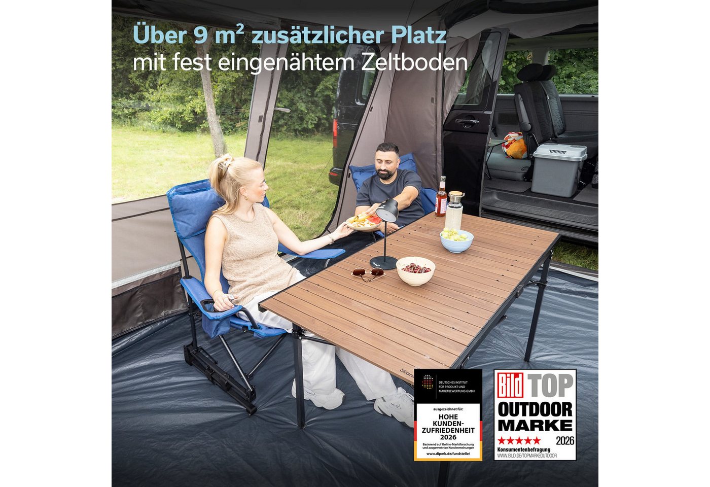 Skandika Buszelt Pitea Van Protect, freistehend, für Auto, CUV, Bus, Minivan, UPF 50+, Personen: 4 (Moskitonetz an allen 3 Türen und am Schleuseneingang), 225 cm Stehhöhe, 5000 mm Wassersäule, eingenähter Zeltboden