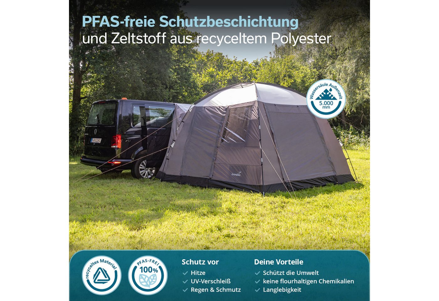 Skandika Buszelt Pitea Van Protect, freistehend, für Auto, CUV, Bus, Minivan, UPF 50+, Personen: 4 (Moskitonetz an allen 3 Türen und am Schleuseneingang), 225 cm Stehhöhe, 5000 mm Wassersäule, eingenähter Zeltboden Bild 2