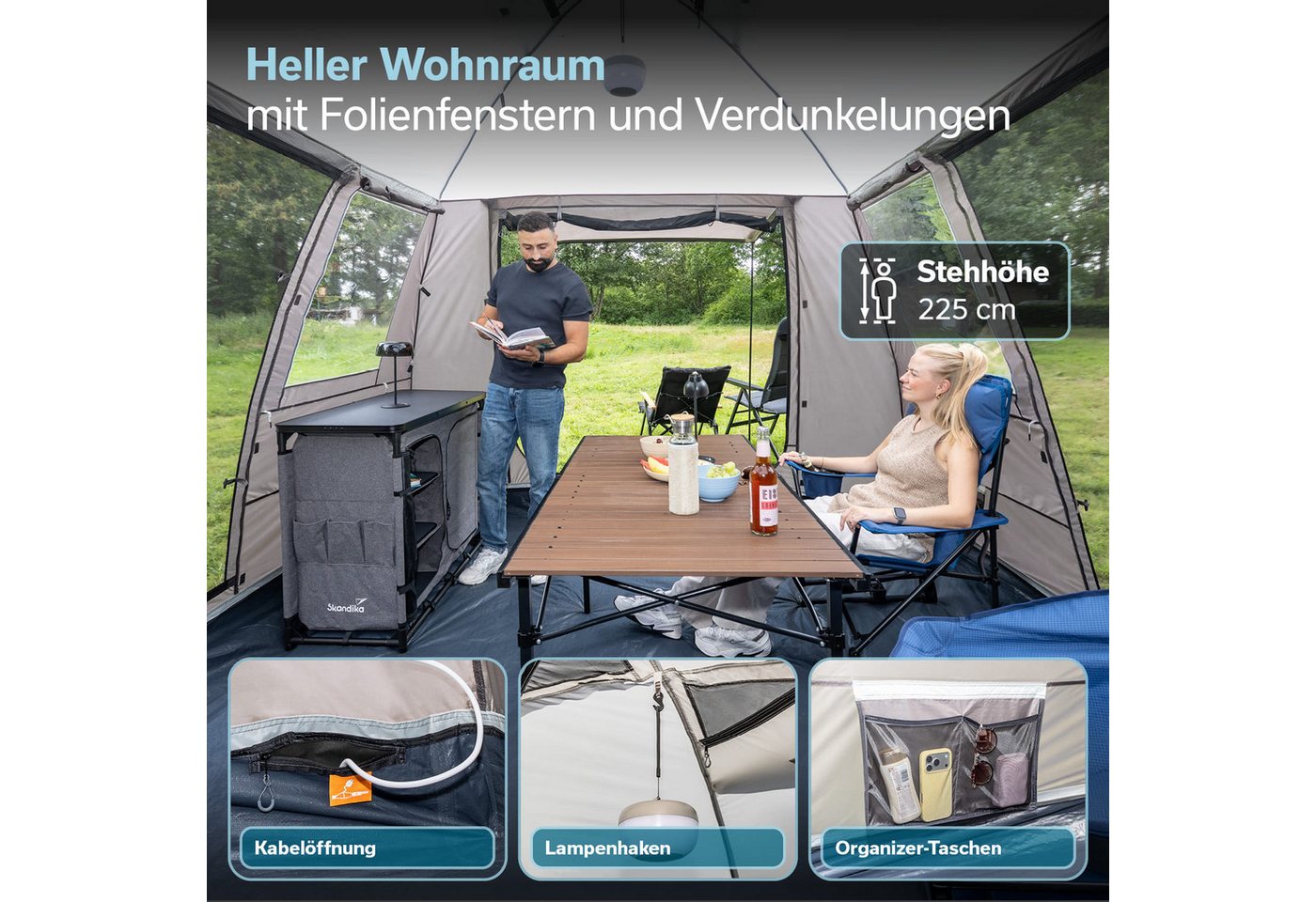 Skandika Buszelt Pitea Van Protect, freistehend, für Auto, CUV, Bus, Minivan, UPF 50+, Personen: 4 (Moskitonetz an allen 3 Türen und am Schleuseneingang), 225 cm Stehhöhe, 5000 mm Wassersäule, eingenähter Zeltboden Bild 3