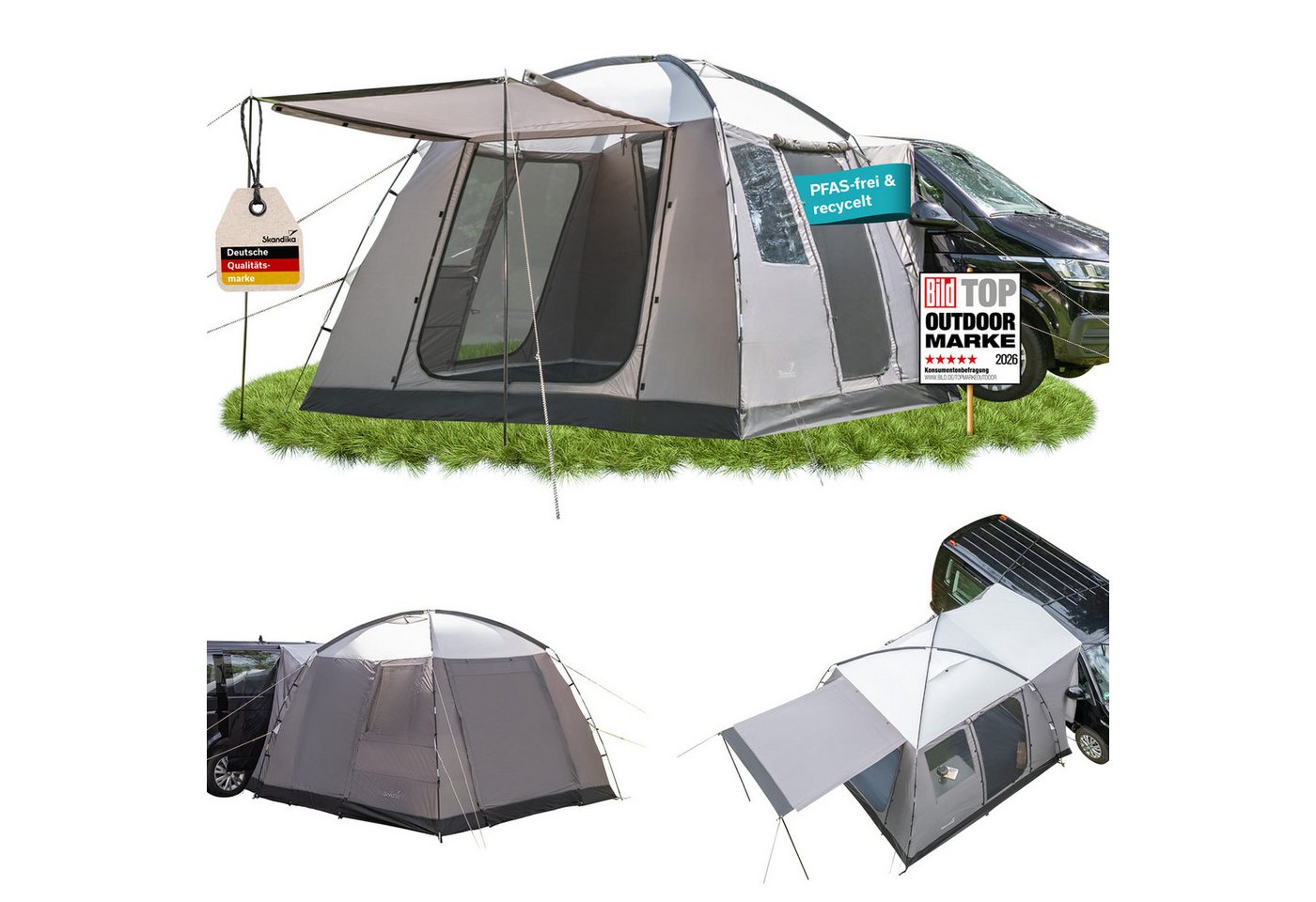 Skandika Buszelt Pitea Van Protect, freistehend, für Auto, CUV, Bus, Minivan, UPF 50+, Personen: 4 (Moskitonetz an allen 3 Türen und am Schleuseneingang), 225 cm Stehhöhe, 5000 mm Wassersäule, eingenähter Zeltboden Bild 4