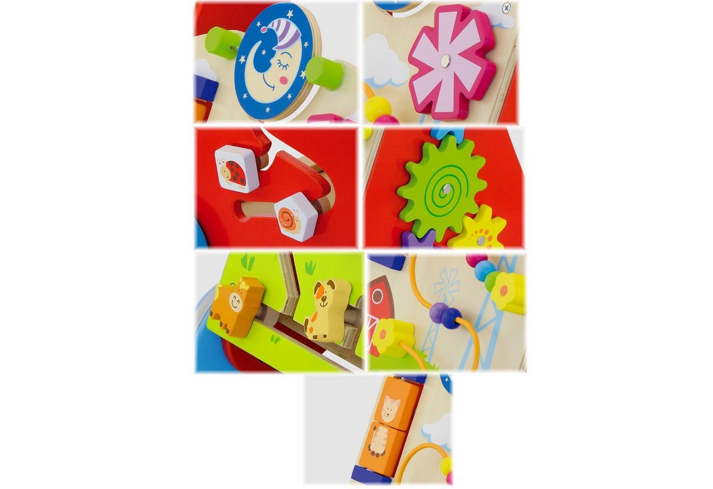 TikTakToo Lauflernwagen Lauflerner, Activity Baby Walker mit Motorikbrett, (Zahnradspiel, Motorikschleife, Spiegel, Spiel-Set), aus FSC-Holz, mit Gummilaufringen und Motorikspielzeug