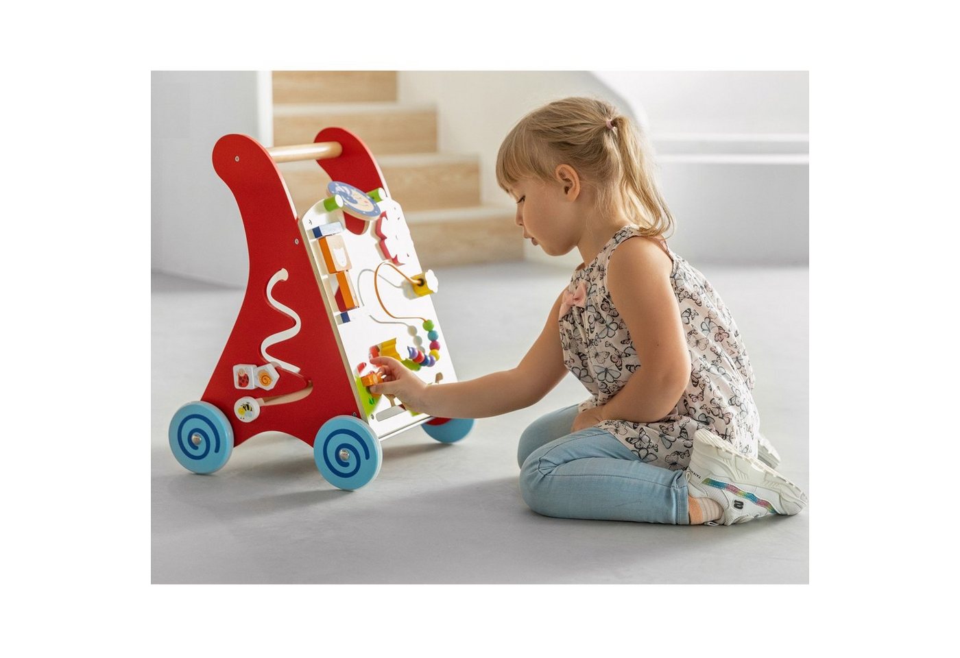 TikTakToo Lauflernwagen Lauflerner, Activity Baby Walker mit Motorikbrett, (Zahnradspiel, Motorikschleife, Spiegel, Spiel-Set), aus FSC-Holz, mit Gummilaufringen und Motorikspielzeug Bild 2