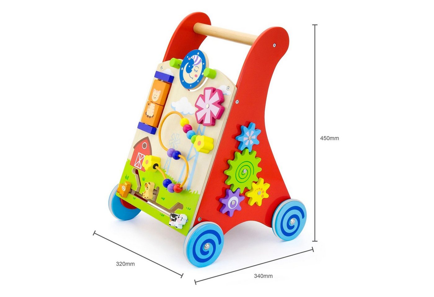 TikTakToo Lauflernwagen Lauflerner, Activity Baby Walker mit Motorikbrett, (Zahnradspiel, Motorikschleife, Spiegel, Spiel-Set), aus FSC-Holz, mit Gummilaufringen und Motorikspielzeug Bild 4