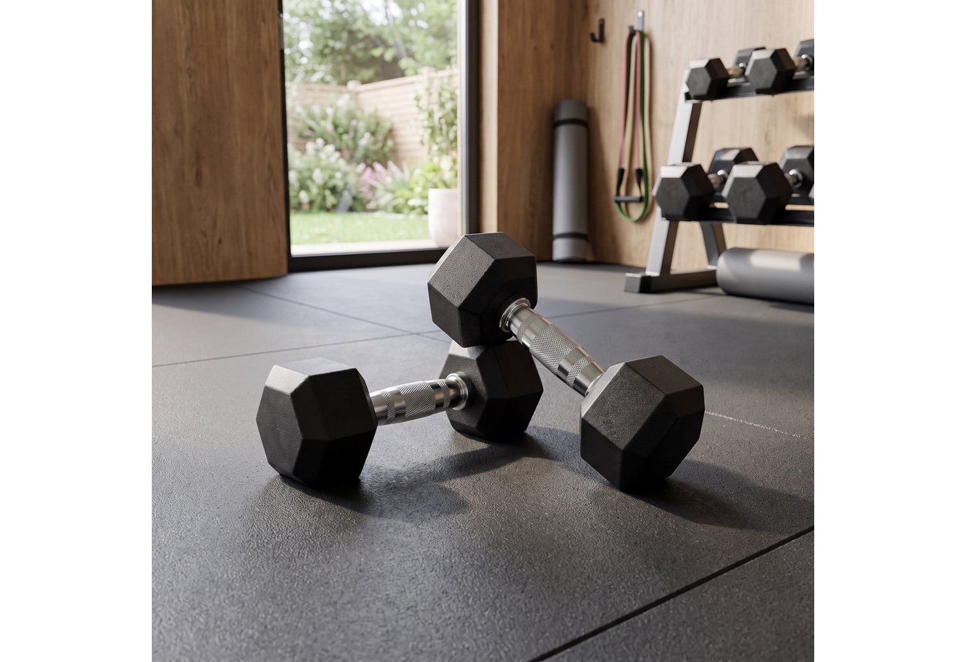Black Snake Hantel-Set Hexagon Kurzhanteln für Muskelaufbau Krafttraining Home Gym Fitness, (Kurzhantel-Set, 4 Paare, 7,5/10/12,5/15 kg), bodenschonend gummiert, rollsicher, geriffelter Griff, fester Halt