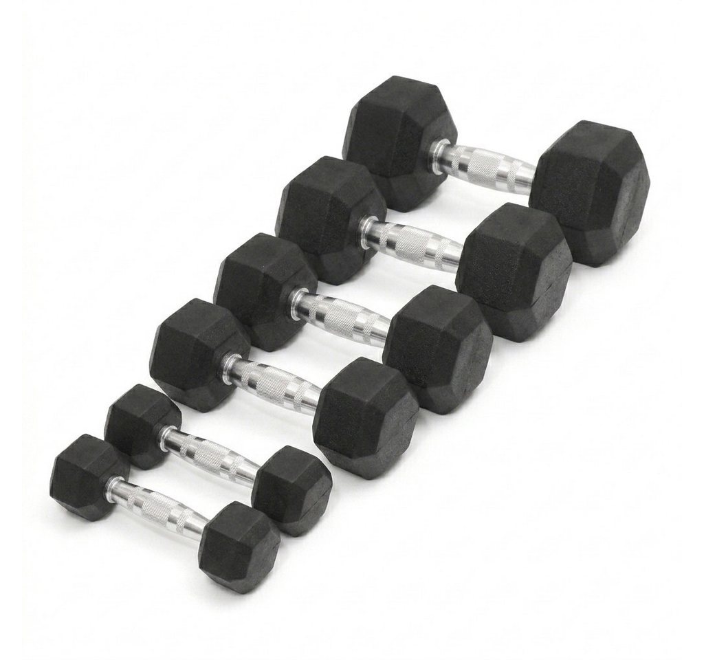 Black Snake Hantel-Set Hexagon Kurzhanteln für Muskelaufbau Krafttraining Home Gym Fitness, (Kurzhantel-Set, 4 Paare, 7,5/10/12,5/15 kg), bodenschonend gummiert, rollsicher, geriffelter Griff, fester Halt Bild 5