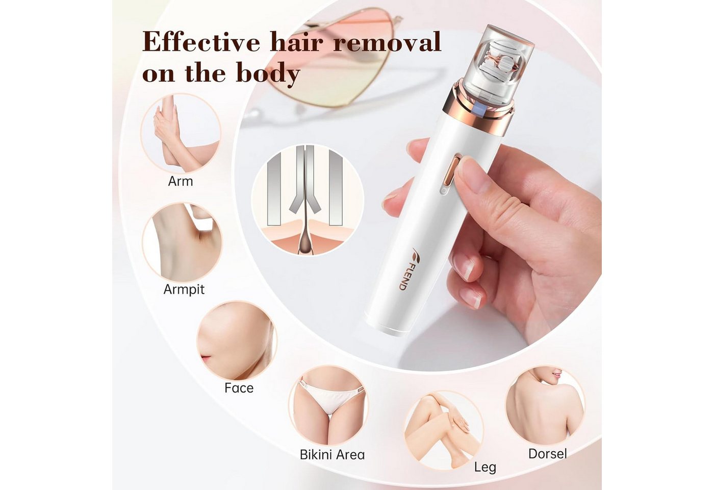 feinlux Epilierer Epilierer,2 in 1Epilierer, Aufsätze: 2 St., Glatter Epilierer Trimmer Reise Set, Haarentfernung für Frauen Beine/Gesicht/Bikini/Arme