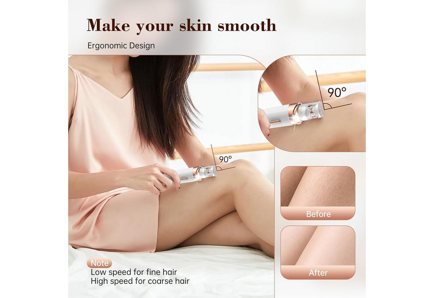 feinlux Epilierer Epilierer,2 in 1Epilierer, Aufsätze: 2 St., Glatter Epilierer Trimmer Reise Set, Haarentfernung für Frauen Beine/Gesicht/Bikini/Arme Bild 4