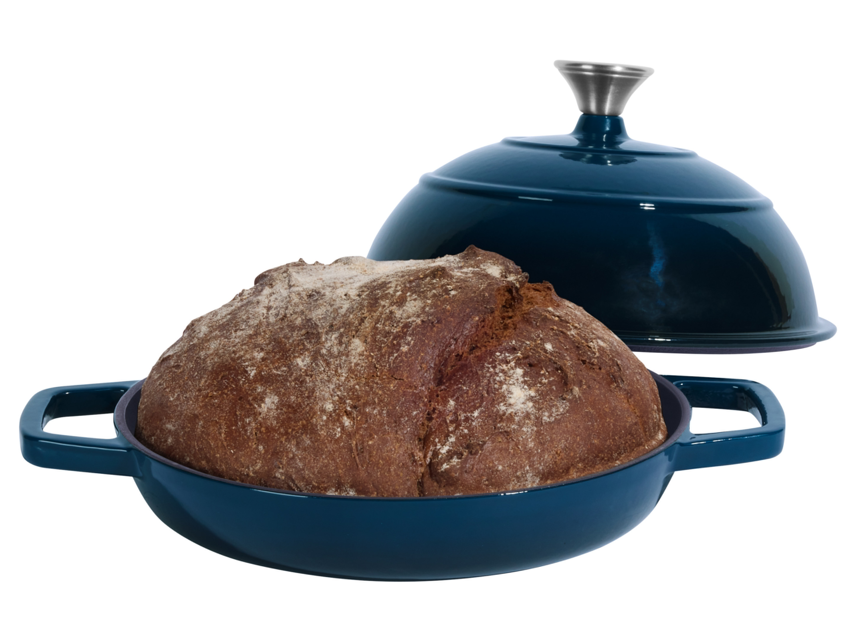 SILVERCREST® Premium-Gusseisenbrottopf / Premium-Gusseisenbrotbackform (Rund, Blau)