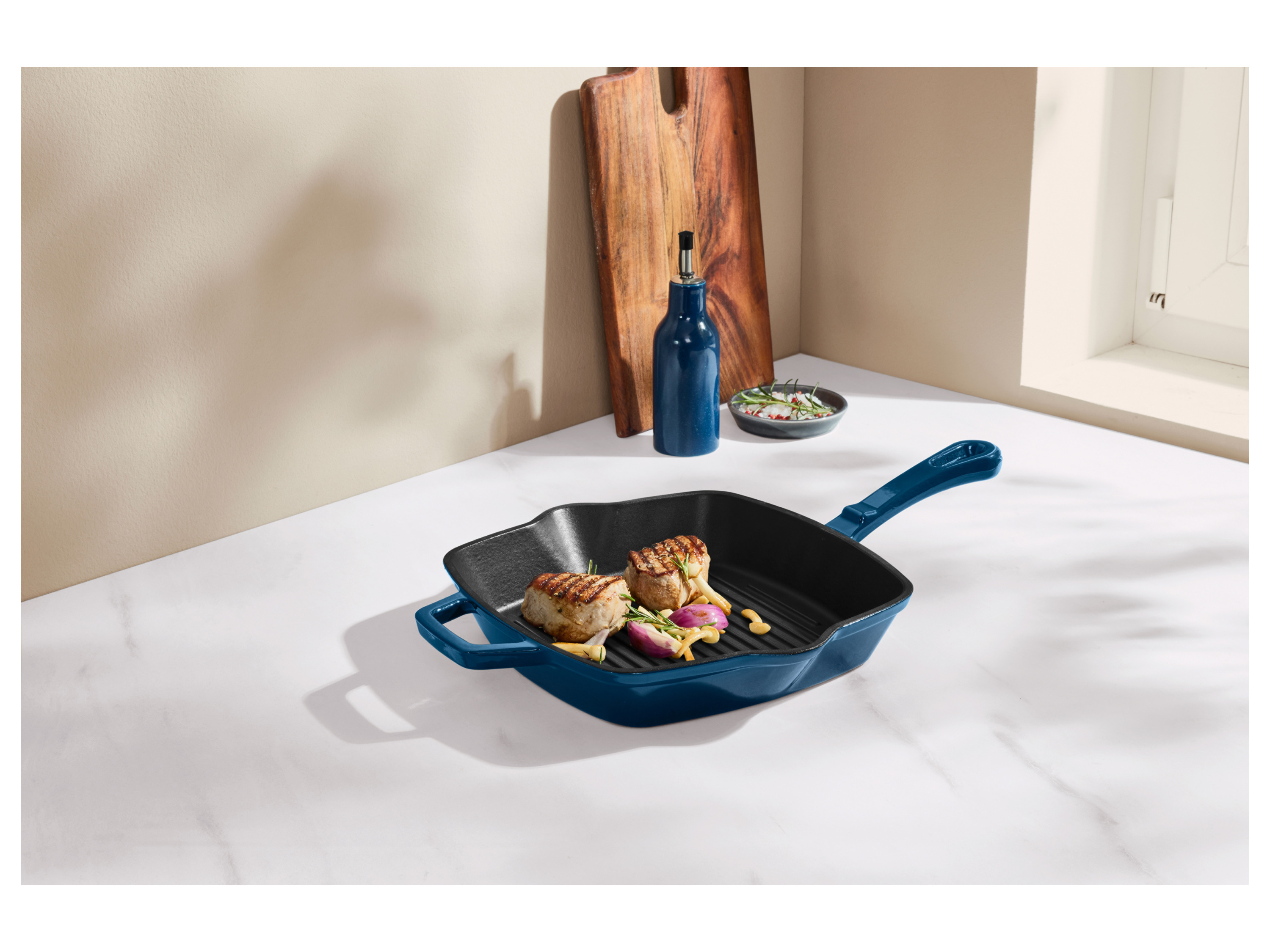 SILVERCREST® Premium-Gusseisengrillpfanne / Premium-Gusseisenpfanne (Eckig, Blau)
