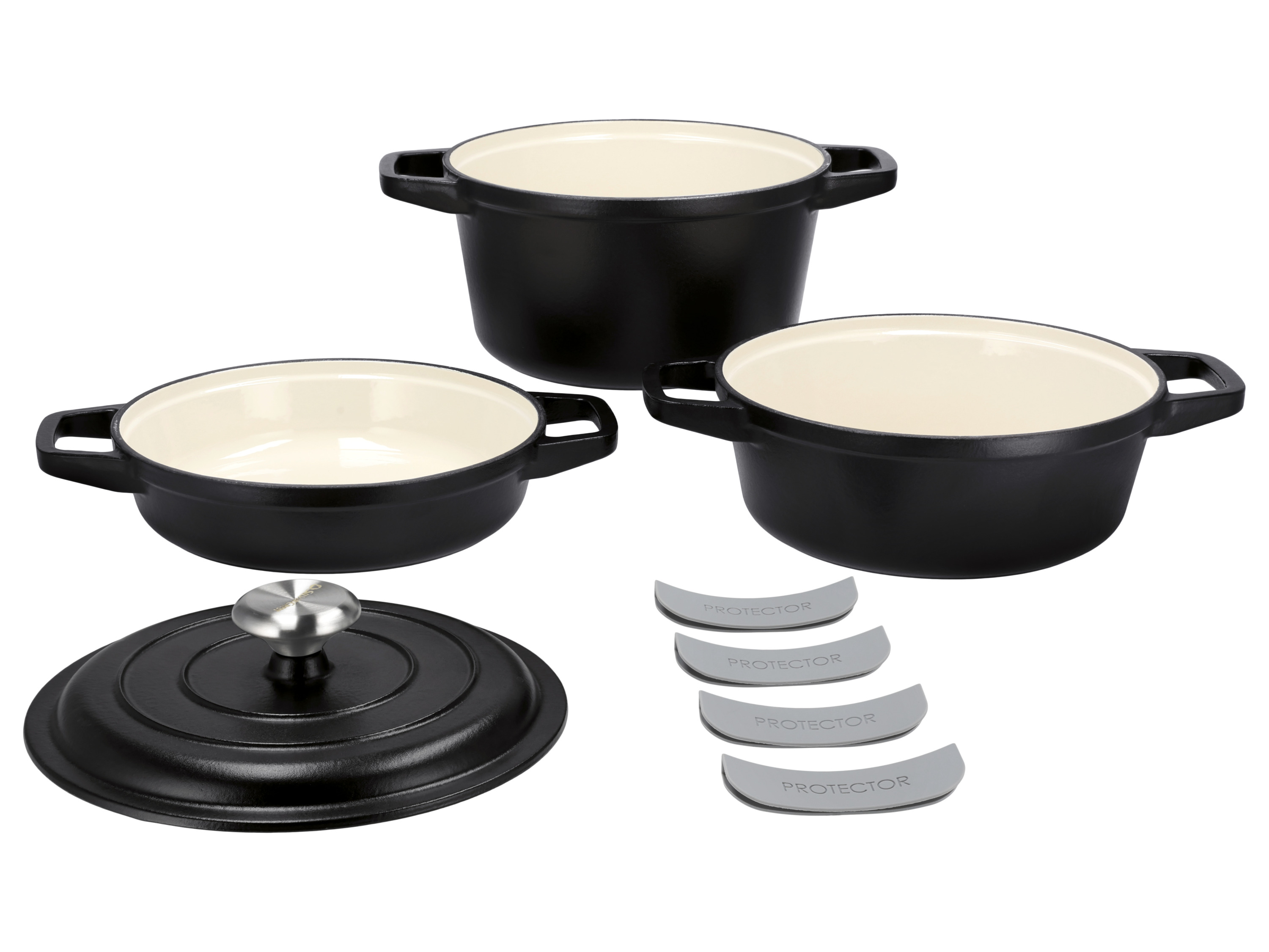 SILVERCREST® Premium-Gusseisentopf-Set, 1,9 l / 2,9 l / 4,2 l (Schwarz)
