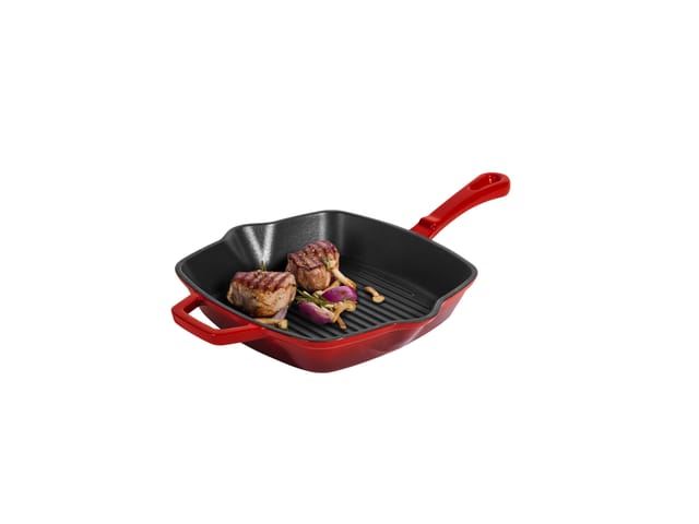SILVERCREST® Premium-Gusseisengrillpfanne / Premium-Gusseisenpfanne (Eckig, Rot)