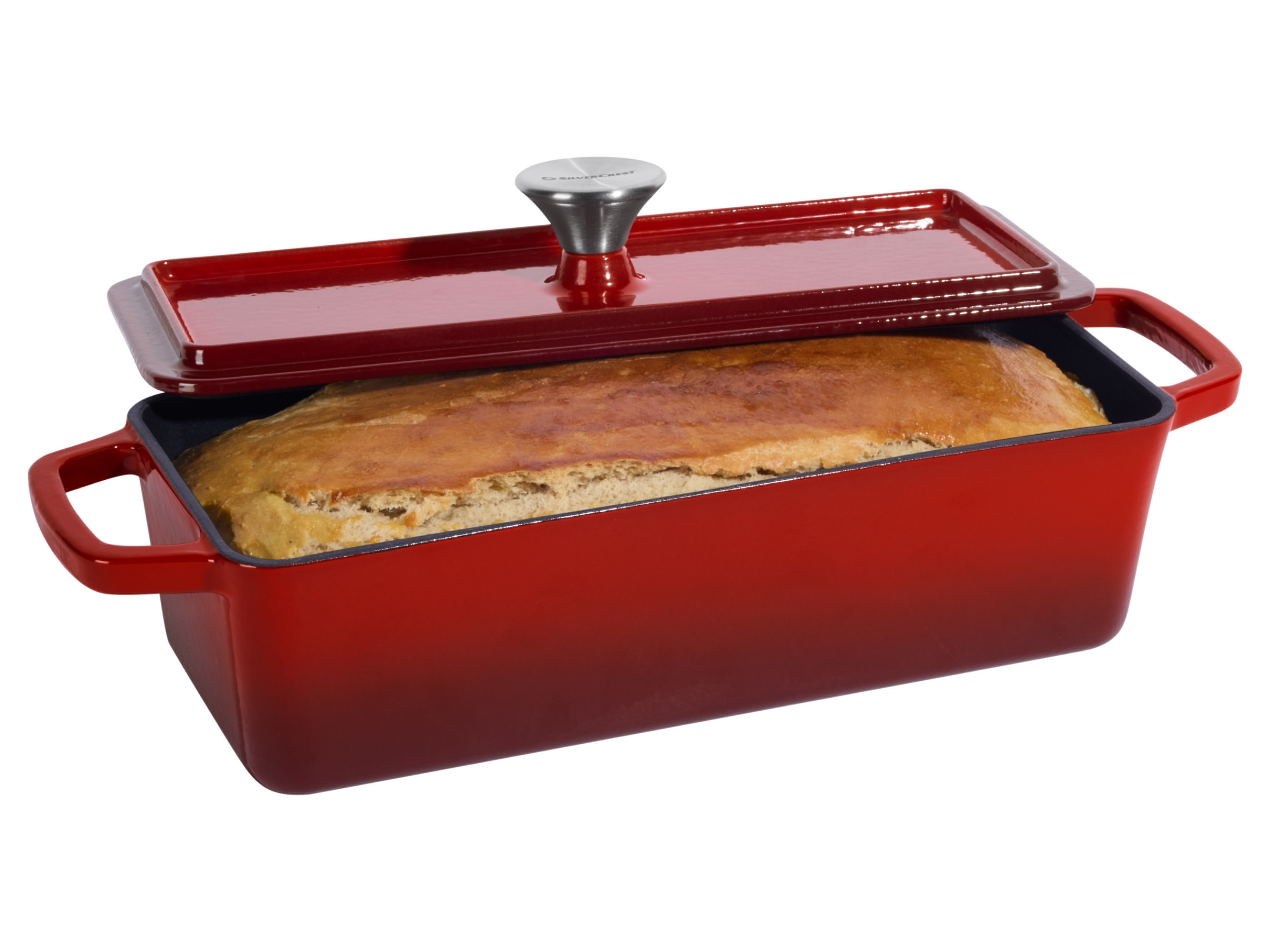 SILVERCREST® Premium-Gusseisenbrottopf / Premium-Gusseisenbrotbackform (Rechteckig, Rot)