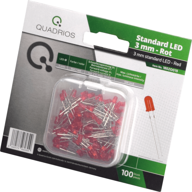 QUAD 1802O019 - LED 3 mm - Farbe Rot, 100 Stück