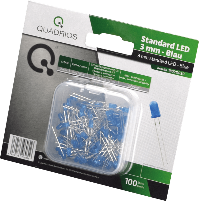 QUAD 1802O020 - LED 3 mm - Farbe Blau, 100 Stück