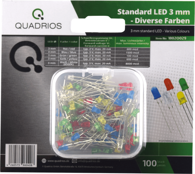 QUAD 1802O029 - LED 3 mm - 3 mm LEDs,je 20 Stück in diversen Farben