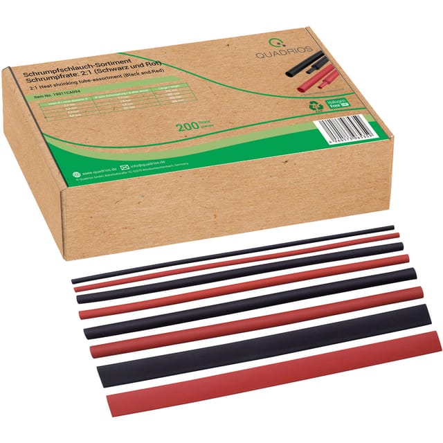 QUAD 19011CA094 - Schrumfpschlauch 2:1 - Rot/Schwarz, 200 teilig