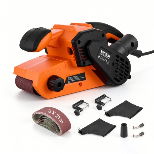 VEVOR 750W Bandschleifer Elektrischer Holzschleifer 7,6x53,3cm Bandgröße, 3,2-6,2m/s Drehzahlregelung, 10 Schleifbänder, 2 Staubbeutel, 3m Netzkabel, Staubsaugeradapter, 2-in-1 Hand- & Tischgerät