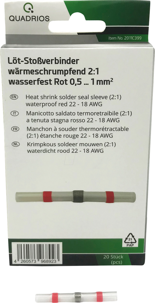 QUAD 2011C399 - Löt-Stoßverbinder-Sortiment, Rot - 0.5 ... 1.0 mm² - 20 tlg.