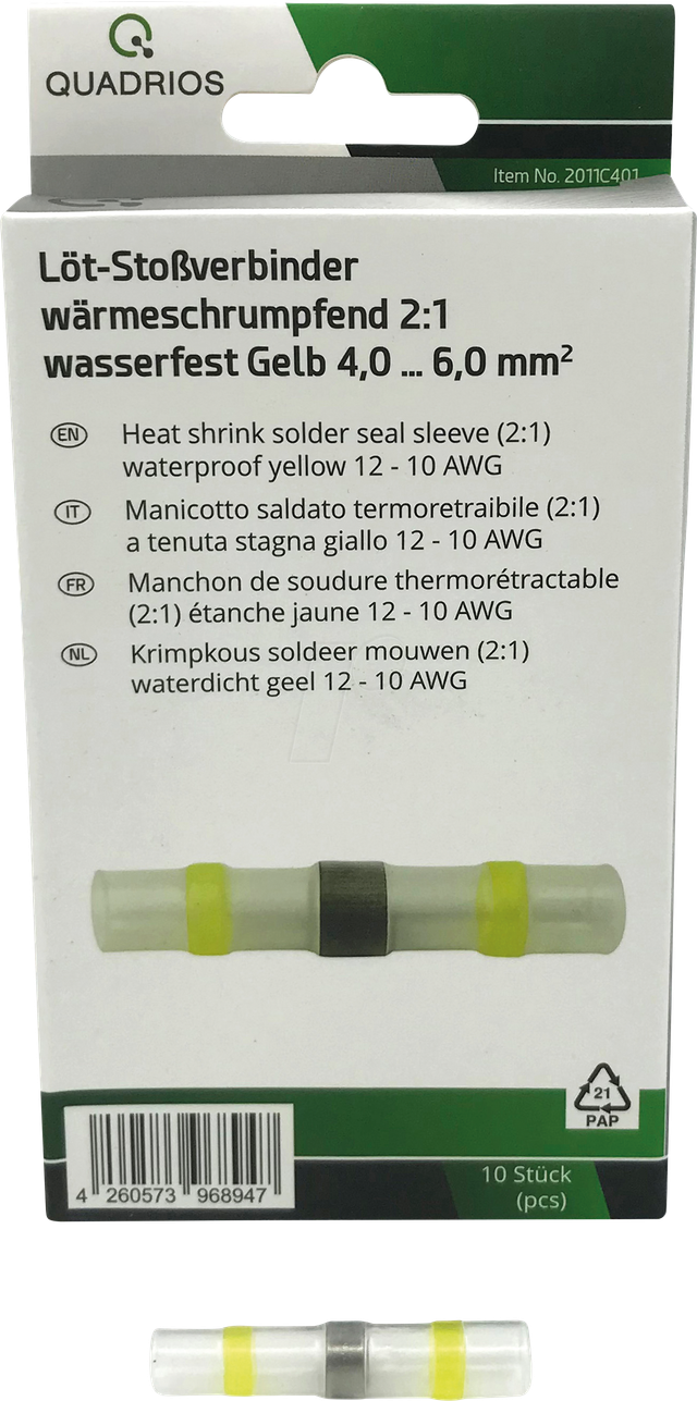 QUAD 2011C401 - Löt-Stoßverbinder-Sortiment, Gelb - 4.0 ... 6.0 mm² - 10 tlg.