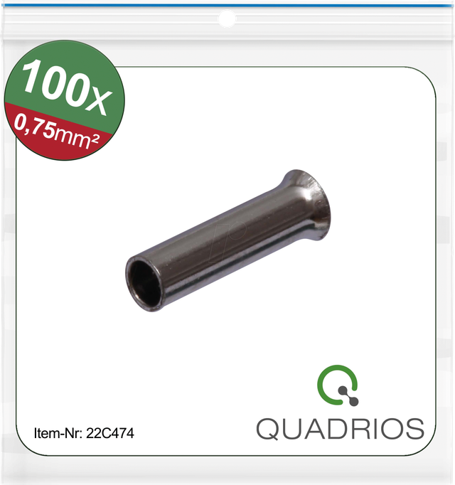 QUAD 22C474 - Aderendhülsen, unisoliert, 100 Stück, 0,75 mm²
