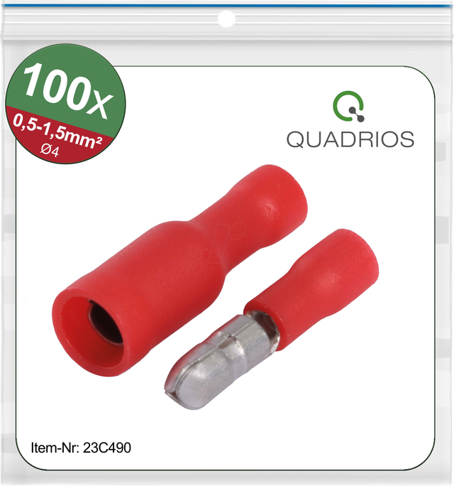 QUAD 23C490 - Rundstecker-hülsen 4 mm Set, 0,5 - 1,5 mm², rot