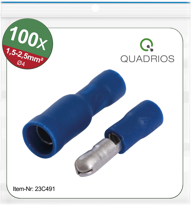 QUAD 23C491 - Rundstecker-hülsen 4 mm Set, 1,5 - 2,5 mm², blau