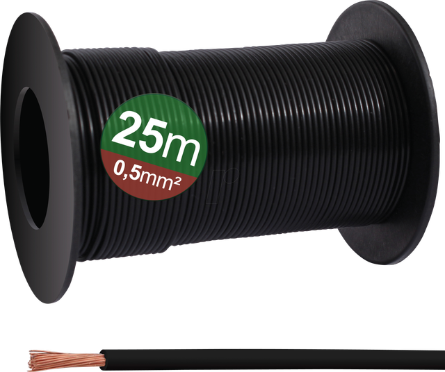 QUAD 23CW025 - Schaltlitze, 0,5 mm², schwarz, 25m Spule