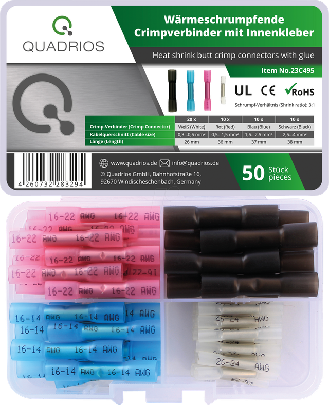 QUAD 23C495 - Schrumpf-Stoßverbinder-Sortiment, 3:1, 50 Teile