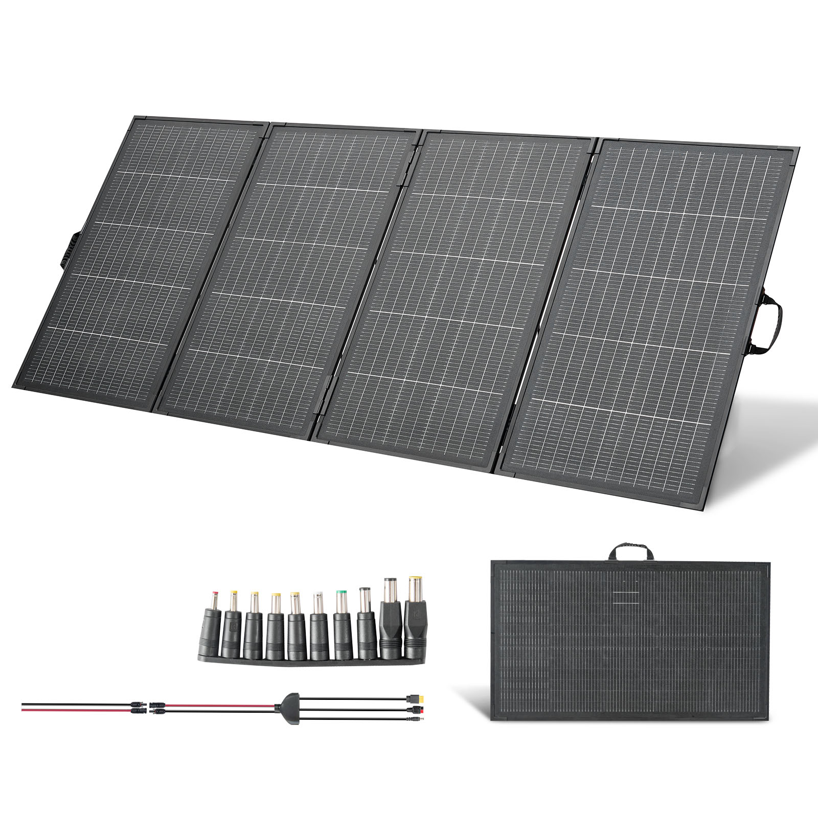 Mophorn Faltbares Solarpanel 400 W, Monokristallines 16bb N-typ Solarmodul Mit Rahmen, 24% Effizienz, Ip67, Solarladegerät Mit Mc4-anschluss & 10-in-1 Dc-adapter Für Powerstations Und Camping