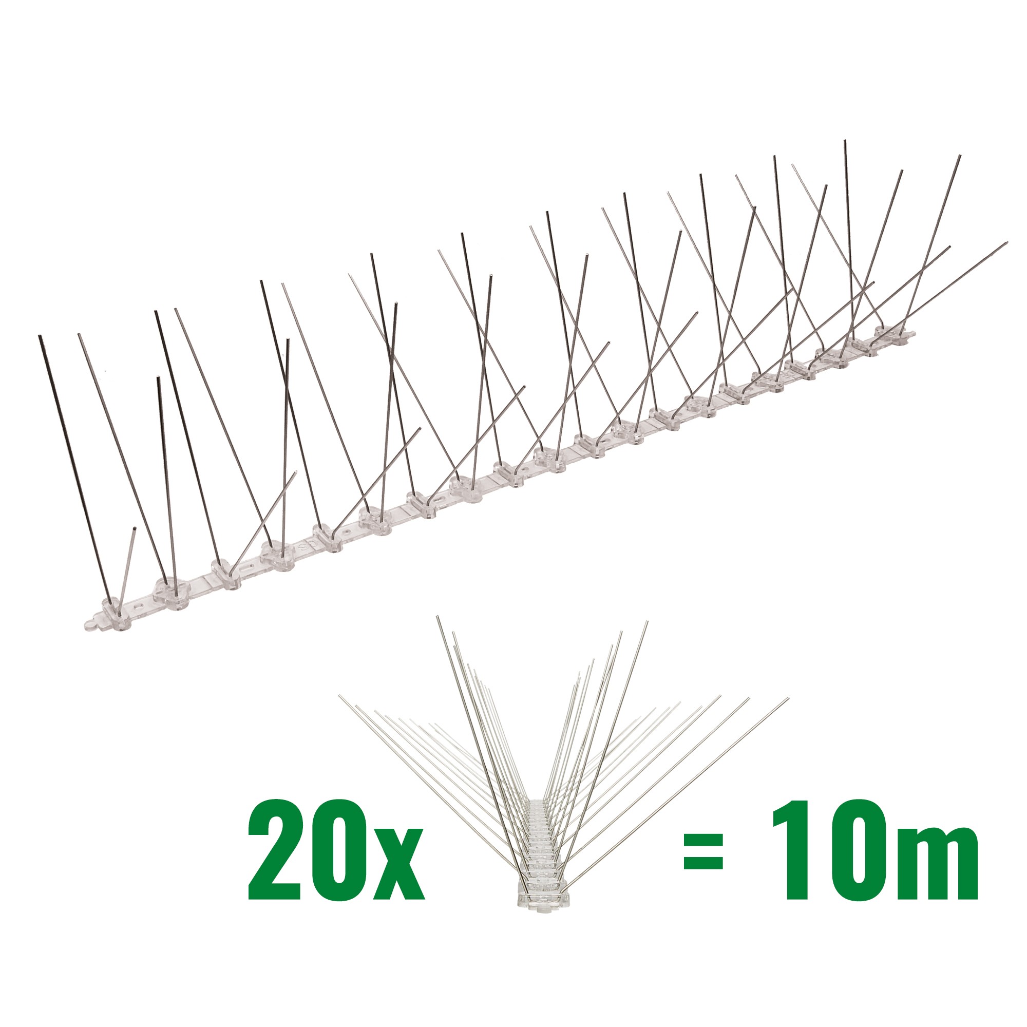 10 Meter (20 X 0,5m) Taubenspikes 4-reihig Auf Polycarbonat - Hochwertige Lösung Für Vogelabwehr Taubenabwehr Spikes