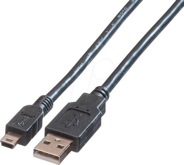 ROLINE 11028708 - USB 2.0 Kabel, A St auf Mini B St, 0,8 m