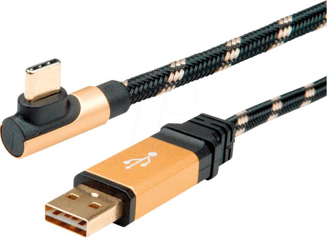 ROLINE 11029060 - USB 2.0 Kabel, A Stecker auf C Stecker, gewinkelt, 0,8 m