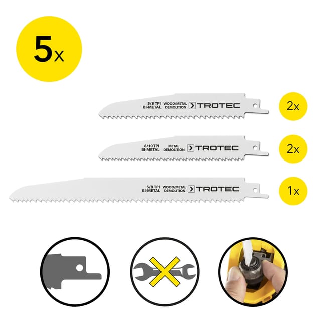 Säbelsägeblätter-Set Holz/Metall, 5-teilig